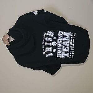 St. Patrick's Black Hoodie with clovers down sleeves Sz Small Unisex